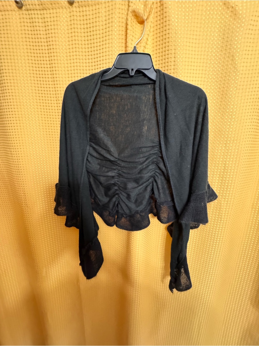 Black Ruffled Open-Front Women's Sweater wrap